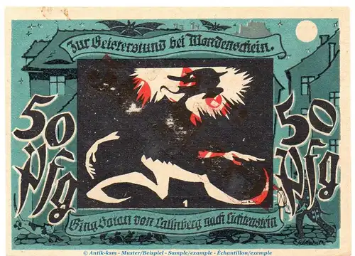 Banknote Lichtenstein Callnberg , 50 Mark Überdruck Schein in kfr. Müller 2715.1.b o.D. Sachsen Grossnotgeld