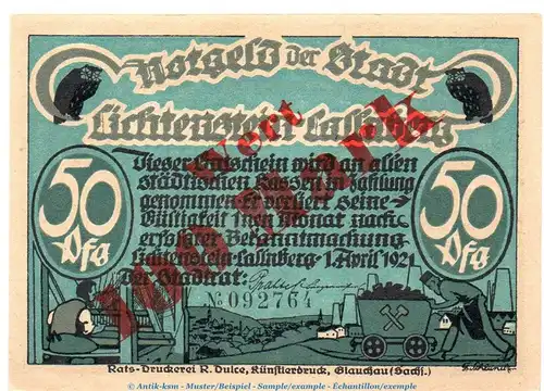 Banknote Lichtenstein Callnberg , 100 Mark Überdruck Schein in kfr. Müller 2715.2 o.D. Sachsen Grossnotgeld