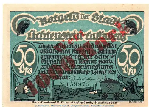 Banknote Lichtenstein Callnberg , 1.000 Mark Überdruck Schein in kfr. Müller 2715.5 o.D. Sachsen Grossnotgeld