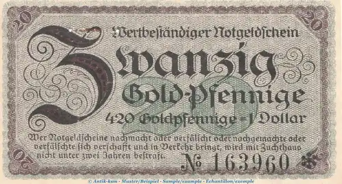 Notgeld Bezirksverband d. Amtsh. Werdau , 20 Goldpfennige in kfr. Müller 5065.3 von 1923 , Sachsen wertbeständiges Notgeld