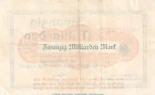 Notgeld Bezirksverband Dippoldiswalde , 20 Milliarden Mark Schein in gbr. Keller 1026.a von 1923 , Sachsen Inflation
