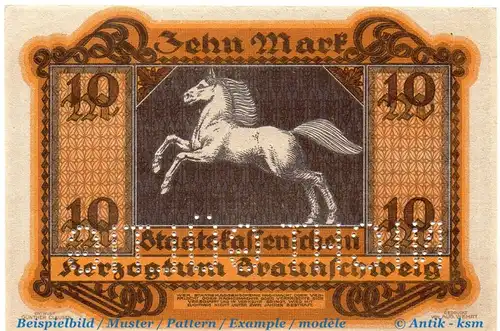 Banknote Braunschweig , 10 Mark Schein in kfr. E , Geiger 059.04.a , 15.10.1918 , Niedersachsen Großnotgeld