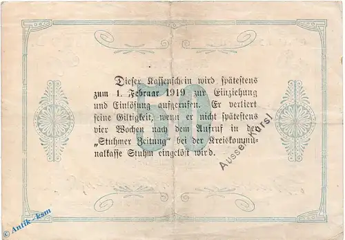 Banknote Stuhm , 50 Mark Schein in gbr. E , Geiger 514.04 , 13.11.1918 , Westpreussen Großnotgeld