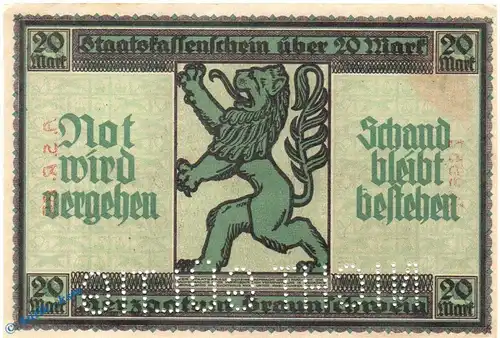 Banknote Stadt Braunschweig , 20 Mark Schein in kfr.E , Geiger 059.05.a-b von 1918 , Niedersachsen Großnotgeld