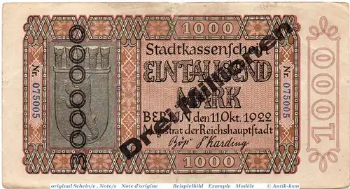 Banknote Berlin , 3 Millionen Mark Schein in gbr. Keller 339.d , 10.11.1922 , Brandenburg Großnotgeld Inflation