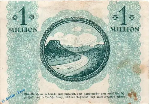 Banknote Pirna , 1 Million Mark Schein in gbr. Keller 4322.a , 01.09.1923 , Sachsen Großnotgeld Inflation