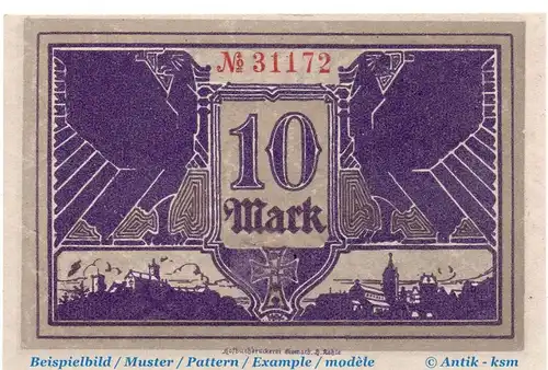 Banknote Eisenach , 10 Mark Schein in kfr. Geiger 121.02.a , 24.10.1918 , Thüringen Großnotgeld