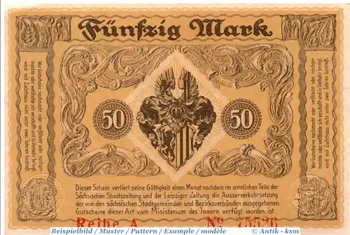 Dresden , Notgeld 50 Mark Schein in kfr. Bühn 1130.7 , Sachsen 1918 Grossnotgeld