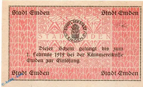 Banknote Emden , 10 Mark Schein in kfr. Geiger 131.05 , o.D. - 1919 , Niedersachsen Großnotgeld