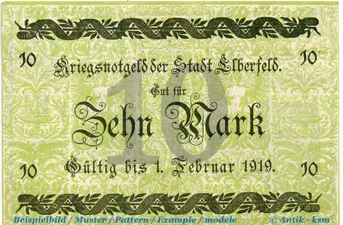 Banknote Stadt Elberfeld , 10 Mark Schein in kfr. Geiger 124.02 von 1918 , Rheinland Großnotgeld