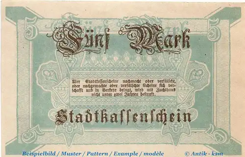 Banknote Fürstenwalde , 5 Mark Schein in kfr. Geiger 164.01 , 03.12.1918 , Brandenburg Großnotgeld