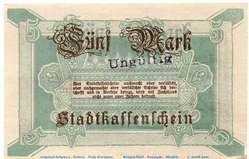 Banknote Fürstenwalde , 5 Mark Schein in kfr.E , Geiger 164.01 , 03.12.1918 , Brandenburg Großnotgeld