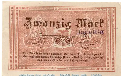Banknote Fürstenwalde , 20 Mark Schein in kfr.E , Geiger 164.02 , 03.12.1918 , Brandenburg Großnotgeld