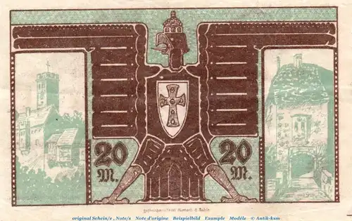Banknote Stadt Eisenach , 20 Mark Schein in gbr. Geiger 121.03 , von 1918 , Thüringen Großnotgeld
