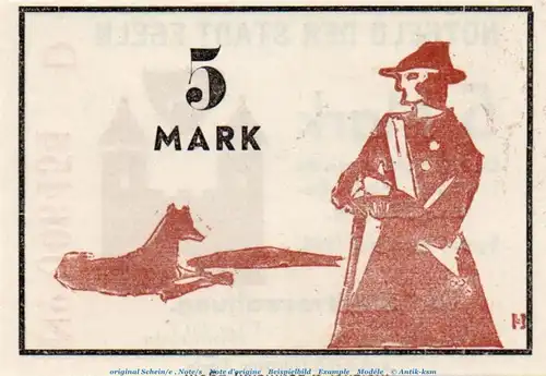 Banknote Stadt Egeln , 5 Mark Schein in kfr. Serie D , April 1945 , Sachsen Anhalt , Notgeld 1945