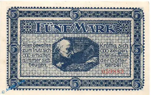Notgeld Hildesheim , 5 Mark Schein in kfr. E , Geiger 233.01 , 18.10.1918 , Niedersachsen Großnotgeld
