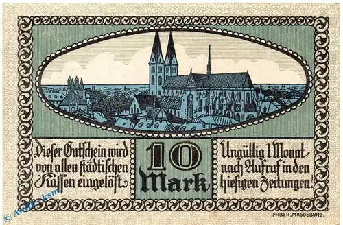 Banknote Halberstadt , 10 Mark Schein in in kfr. E , Geiger 209.02 , 01.12.1918 , Sachsen Großnotgeld