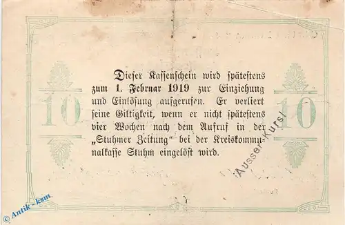 Banknote Stuhm , 10 Mark Schein in gbr. E , Geiger 514.02 , 13.11.1918 , Westpreussen Großnotgeld