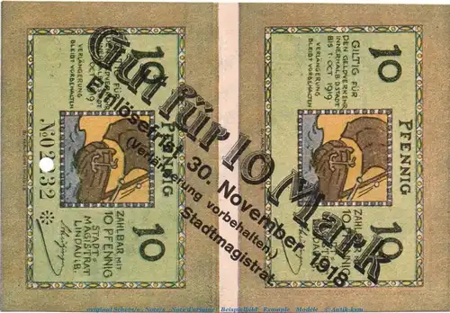 Banknote Stadt Lindau i.B. 10 Mark Schein in gbr.E , Geiger 321.02 o.D. Bayern Großnotgeld