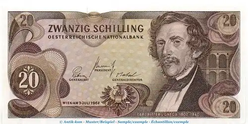 Banknote Österreich , 20 Schilling Schein in kfr. P.142 , von 1967 , Österreichische Nationalbank