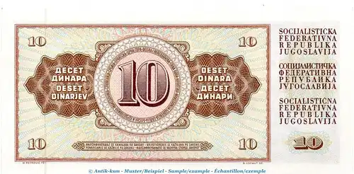 Banknote Jugoslavien , 10 Dinar Schein in kfr. P.82 von 1968 , narodna Banka Jugoslavije