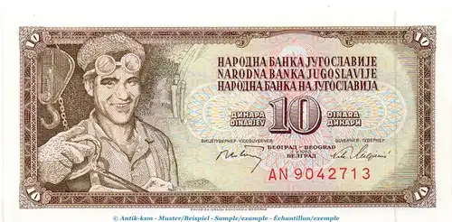 Banknote Jugoslavien , 10 Dinar Schein in kfr. P.82 von 1968 , narodna Banka Jugoslavije