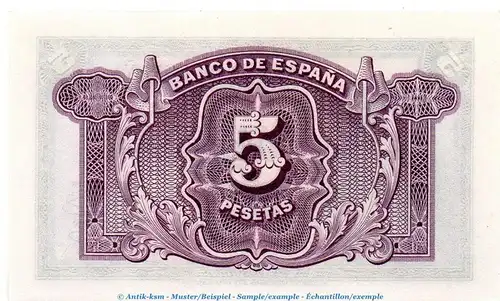 Banknote Spanien , 5 Pesetas Silver Certificate in kfr. P.85 , von 1935 , Banco de Espania