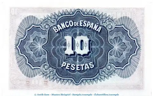 Banknote Spanien , 10 Pesetas Silver Certificate in kfr. P.86 , von 1935 , Banco de Espania