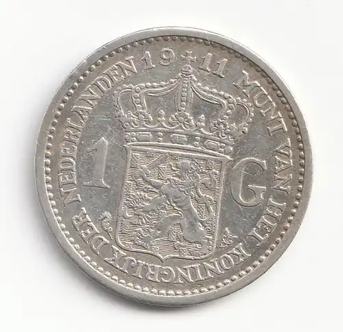 Münze Niederlande , 1 Gulden von 1911 , Wilhelmina , KM#148 , 1 Gulden Silber von 1911