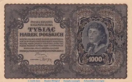 Banknote Polen , 1.000 Marek Schein in L-gbr. P.26 , von 1919 , Polish State Loan Bank