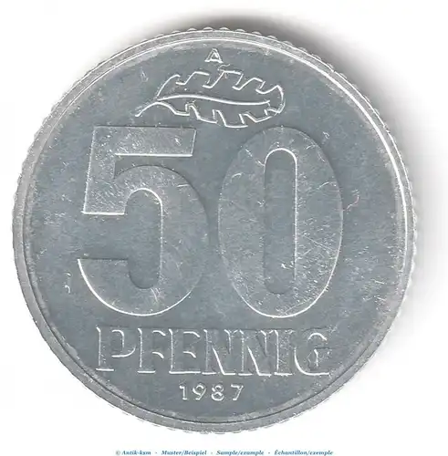Kursmünze DDR , 50 Pfennig Münze von 1987 A , bfr. vz. , Jäger 705 , Staatsbank DDR