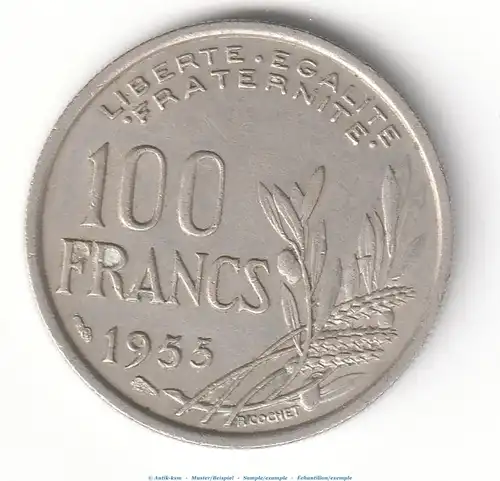 Münze Frankreich , 100 Francs von 1955 , Cochet , ss - vz , Republique Francaise