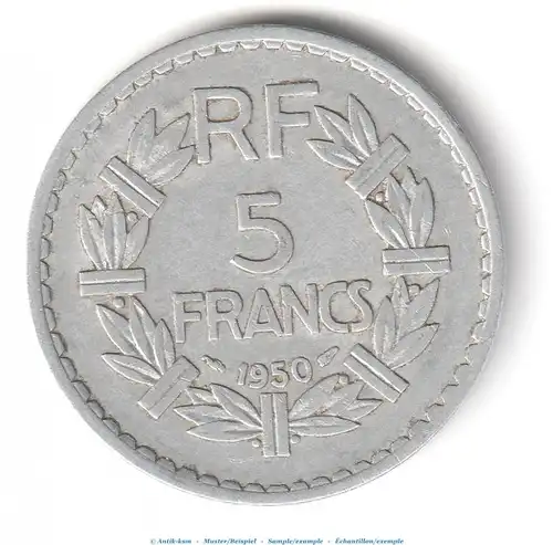 Münze Frankreich , 5 Francs von 1950 , ss , Lavrillier , Republique Francaise