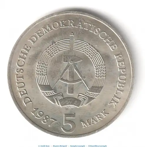 Kursmünze DDR , 5 Mark Münze von 1987 A , vz , Jäger 1536 , Staatsbank der DDR