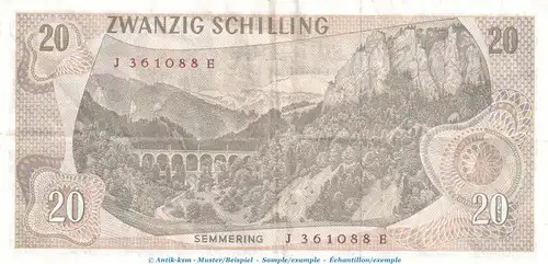 Banknote Österreich , 20 Schilling Schein in gbr. P.142 , von 1967 , Österreichische Nationalbank