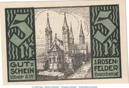 Notgeld J.Rosenfelder Bamberg 62.1.b , 5 Pfennig Schein in kfr. o.D. Bayern Seriennotgeld