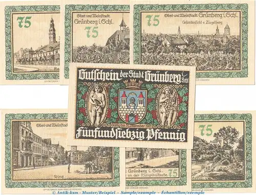 Notgeld Stadt Grünberg 489.4 , Set mit 7 Scheinen in kfr. o.D. Schlesien Seriennotgeld