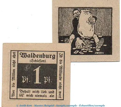 Notgeld Stadt Waldenburg 7660.15.215-216 , Set mit 2 Scheinen in kfr. o.D. Schlesien Verkehrsausgabe