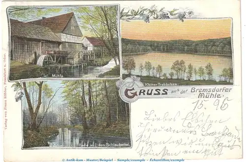 Postkarte Ansichtskarte Bremsdorfer Mühle, Schlaubethal , gel. 1906 , Brandenburg