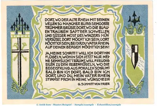 Notgeld Bank Königswinter 730.1 , 50 Pfennig Nr.1 -Serie 1502- in kfr. von 1921 , Westfalen Seriennotgeld