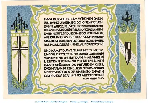 Notgeld Bank Königswinter 730.1 , 50 Pfennig Nr.4 -Serie 1502- in kfr. von 1921 , Westfalen Seriennotgeld