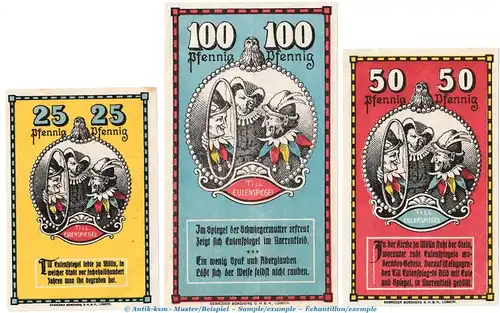 Notgeld Stadt Mölln 894.1 , Set mit 3 Scheinen in kfr. o.D. Schleswig Holstein Seriennotgeld