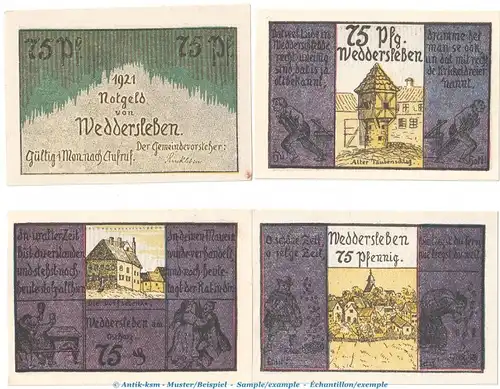 Notgeld Gemeinde Weddersleben 1386.1 , Set mit 4 Scheinen in kfr. o.D. Sachsen Anhalt Seriennotgeld