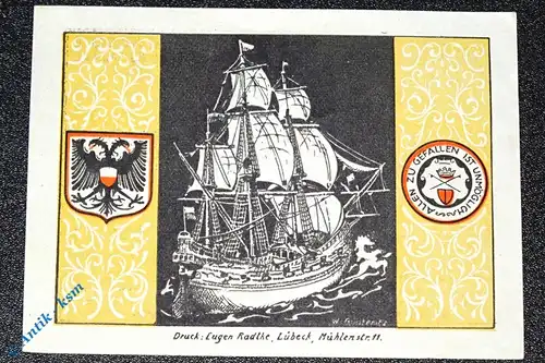 Notgeld Lübeck , Schiffergesellschaft , 50 Pfennig Schein Nr 1 , Mehl Grabowski 824.1 A , Schleswig Holstein Seriennotgeld