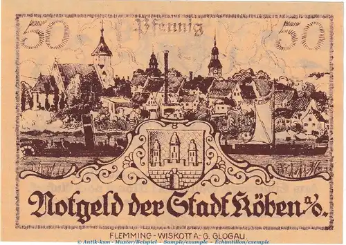 Köben a.O. Notgeld M.G.714.1 , 50 Pfennig Schein in kfr. von 1920 , Schlesien Seriennotgeld