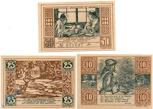 Notgeld Birkenfeld , Set mit 3 Scheinen , Mehl Grabowski 106.1 , von 1921 , Rheinland Pfalz Seriennotgeld
