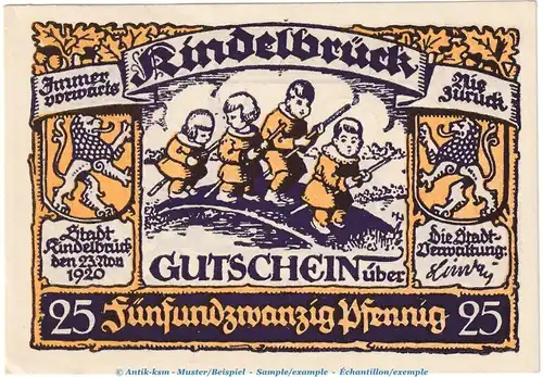 Kindelbrück M-G 730.1 , Notgeld 25 Pfennig Nr.1 in kfr. von 1920 , Thüringen Seriennotgeld