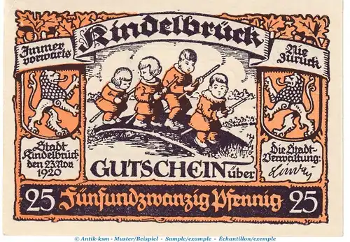 Kindelbrück M-G 730.1 , Notgeld 25 Pfennig Nr.2 in kfr. von 1920 , Thüringen Seriennotgeld