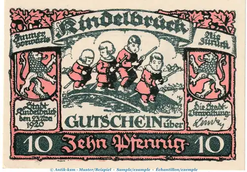 Kindelbrück M-G 730.1 , Notgeld 10 Pfennig Nr.3 in kfr. von 1920 , Thüringen Seriennotgeld