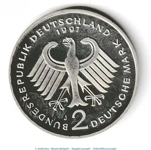 Kursmünze Deutschland , 2 Mark Münze -Willy Brandt- 1997 stgl- pp J.459 , Bundesrepublik